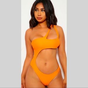 Cut Out One Shoulder One Piece Swimsuit - Orange